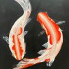 Original oil painting dancing koi fish