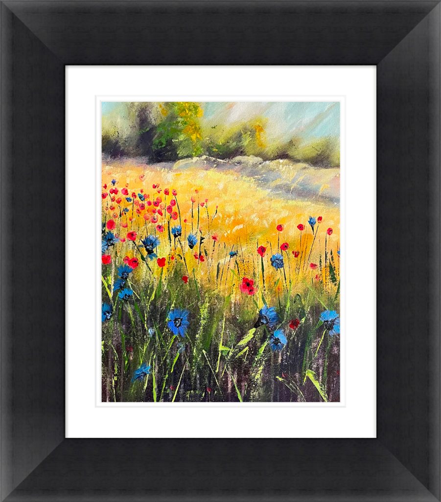 Framed in black Meadow flowers on canvas