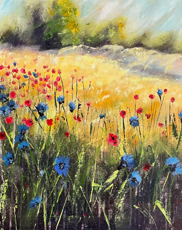 Meadow Flowers on Canvas in Acrylic